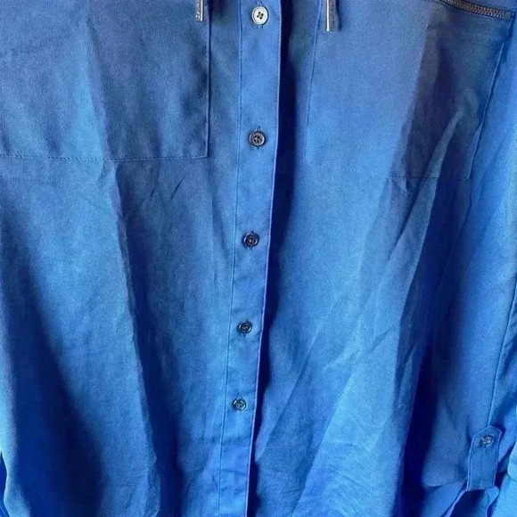 Calvin Klein Women's Royal Blue Roll Up 3/4 Sleeves Button Down Blouse Shirt XS - Picture 8 of 16